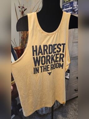 Mens 2019 Under Armour Hardest Worker In The Room Yellow Muscle Tank. 2XL NWT